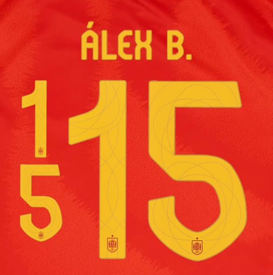 2024 2025 OFFICIAL SPAIN ALEX B 15 HOME PLAYER SIZE NAMESET