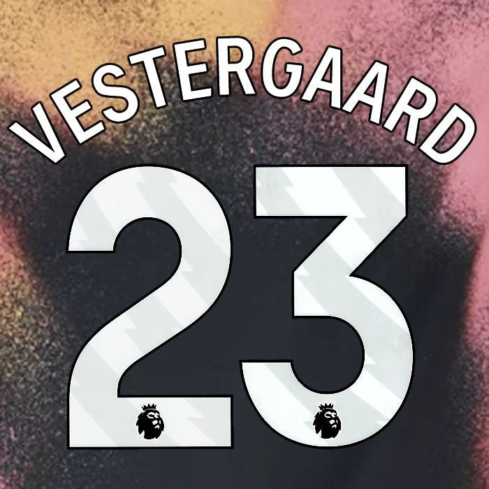 2024 2025 OFFICIAL LEICESTER CITY VESTERGAARD 23 WHITE AWAY PLAYER SIZE NAME SET