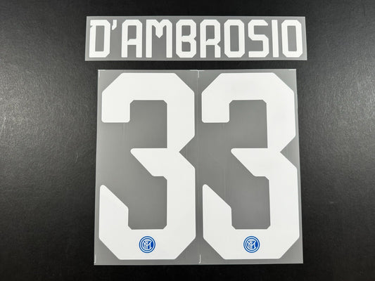 INTER MILAN 2019 2020 D AMBROSIO 33 OFFICIAL HOME WHITE PLAYER SIZE NAMESET