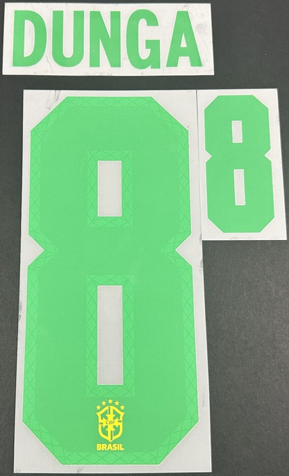 BRAZIL 2020 2021 OFFICIAL DUNGA 8 HOME PLAYER SIZE NAMESET - 260MM