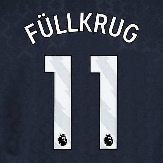 2025 2026 WEST HAM FULLKRUG 11 OFFICIAL WHITE 3RD PLAYER SIZE NAMESET