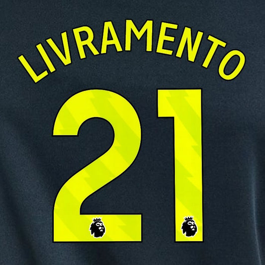 2023 2024 NEWCASTLE LIVRAMENTO 21 OFFICIAL YELLOW 3rd PLAYER SIZE NAME SET