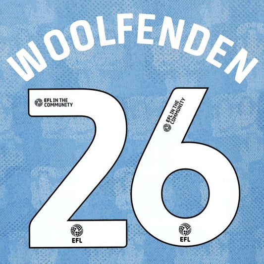 25 26 COVENTRY CITY WOOLFENDEN 26 OFFICIAL WHITE HOME PLAYER SIZE NAME SET 230MM