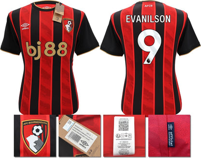 BNWT 2025 2026 UMBRO AFC BOURNEMOUTH HOME SHIRT EVANILSON 9 + PATCHES