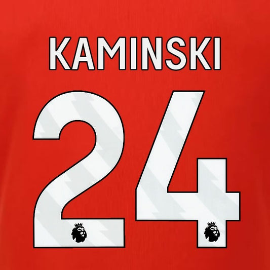2023 2024 LUTON TOWN OFFICIAL KAMINSKI 24 WHITE HOME PLAYER SIZE NAMESET