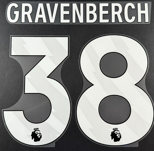LIVERPOOL 2023/25 GRAVENBERCH 38 OFFICIAL AVERY DENNISON WHITE PLAYER SIZE SET