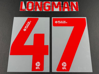 2025 2026 WREXHAM A.F.C LONGMAN 47 OFFICIAL RED 3RD PLAYER SIZE NAMESET