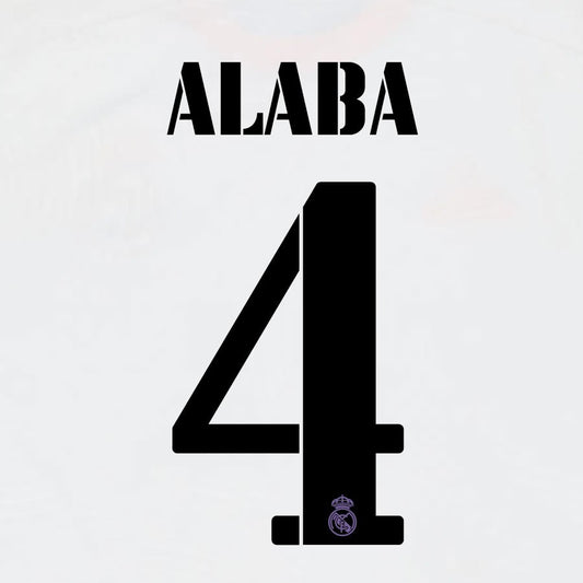 2022 2023 AVERY DENNISON REAL MADRID ALABA 4 HOME BLACK PLAYER SIZE NAMESET