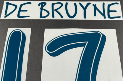 MAN CITY 24/25 DE BRUYNE 17 OFFICIAL UCL 4th HOME M - BLUE PLAYER SIZE NAME SET
