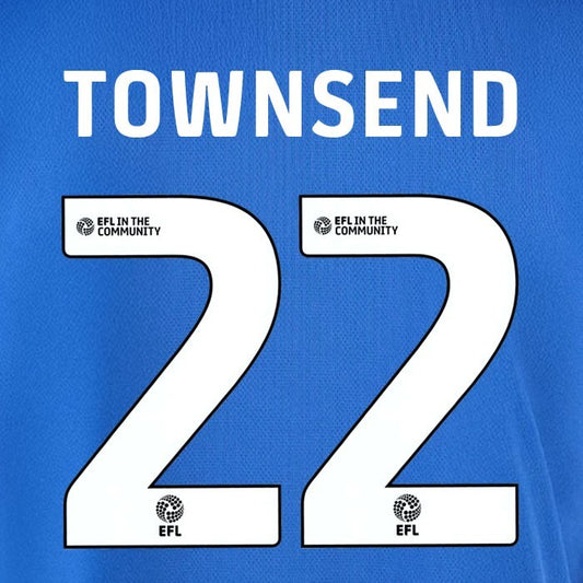 25 26  IPSWITCH TOWN TOWNSEND 22 OFFICIAL WHITE HOME PLAYER SIZE NAME SET 230MM