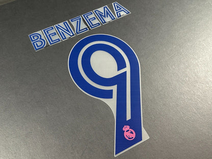 2020 - 2021 AVERY DENNISON REAL MADRID BENZEMA 9 AWAY PLAYER SIZE NAME SET
