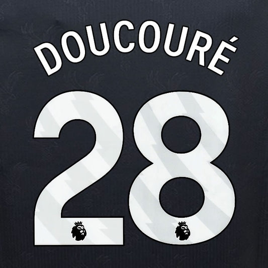 2024 2025 OFFICIAL CRYSTAL PALACE DOUCOURE 28 WHITE 3RD PLAYER SIZE NAMESET