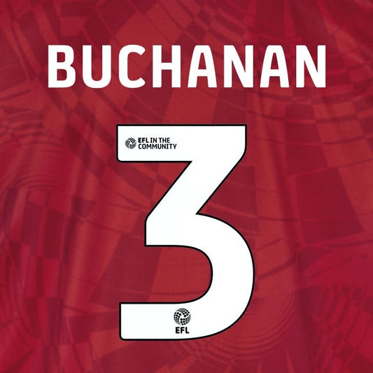 25 26  BIRMINGHAM CITY BUCHANAN 3 OFFICIAL WHITE 3RD PLAYER SIZE NAME SET 230MM