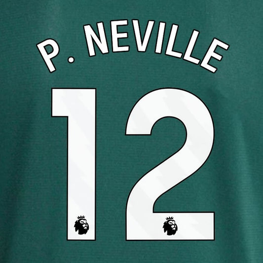 MAN UTD 23 - 24 P. NEVILLE 12 OFFICIAL AVERY DENNISON WHITE PLAYER SIZE NAME SET