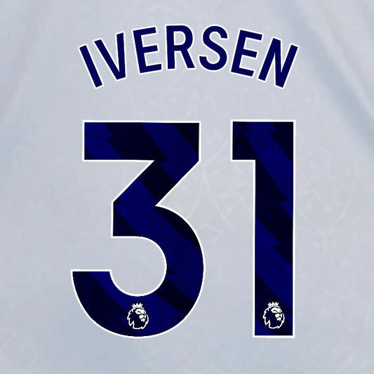 2024 2025 OFFICIAL LEICESTER CITY IVERSEN 31 BLUE 3RD PLAYER SIZE NAME SET