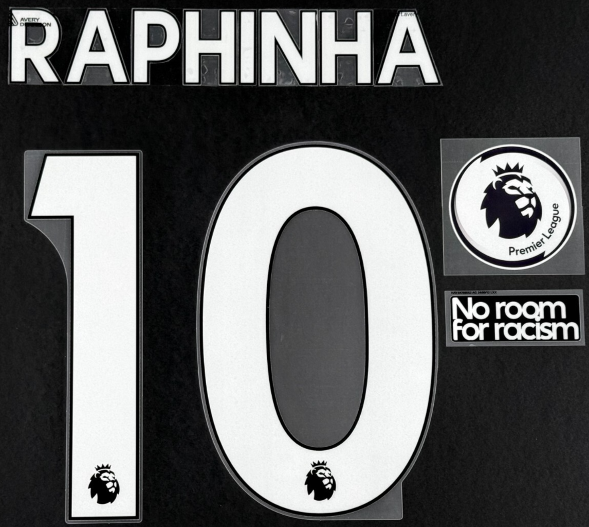 LEEDS UNITED 19-23 RAPHINHA 10 OFFICIAL AVERY DENNISON WHITE + PATCH SET