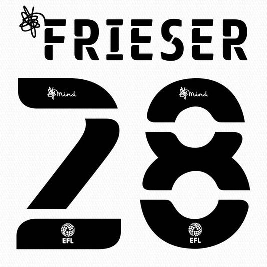 BARNSLEY 2020 2021 OFFICIAL FRIESER 28 AWAY PLAYER SIZE NAME SET
