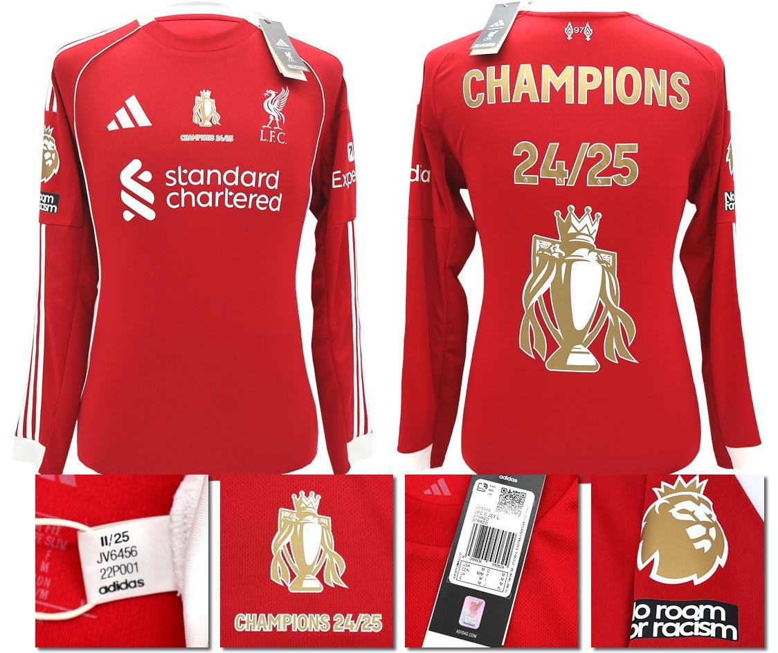 BNWT 2526 LIVERPOOL ADIDAS HOME SHIRT LS CHAMPIONS 24 25 + TROPHY PATCHES