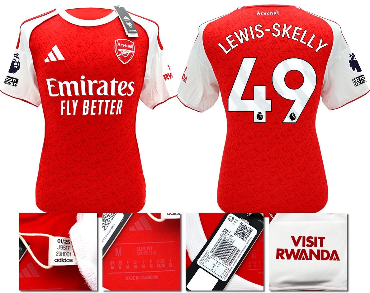 BNWT 2025 2026 ARSENAL F.C. ADIDAS HOME SHIRT LEWIS - SKELLY 49 + PATCHES