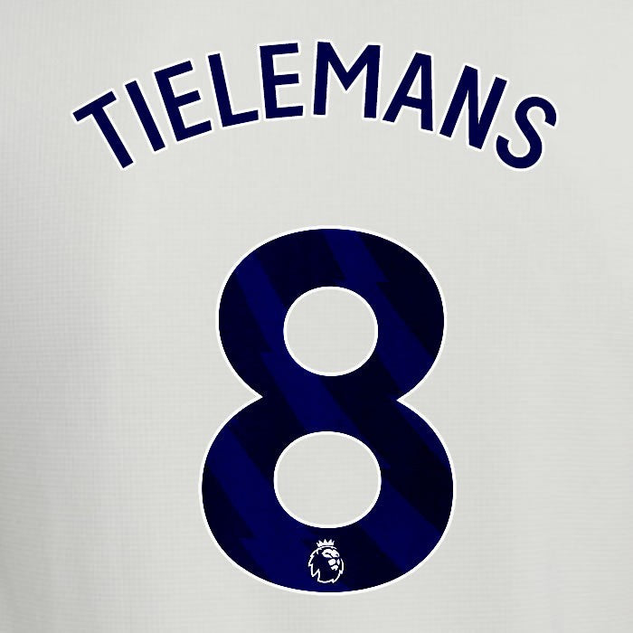 2025 2026 ASTON VILLA TIELEMANS 8 OFFICIAL BLUE 3RD PLAYER SIZE NAMESET