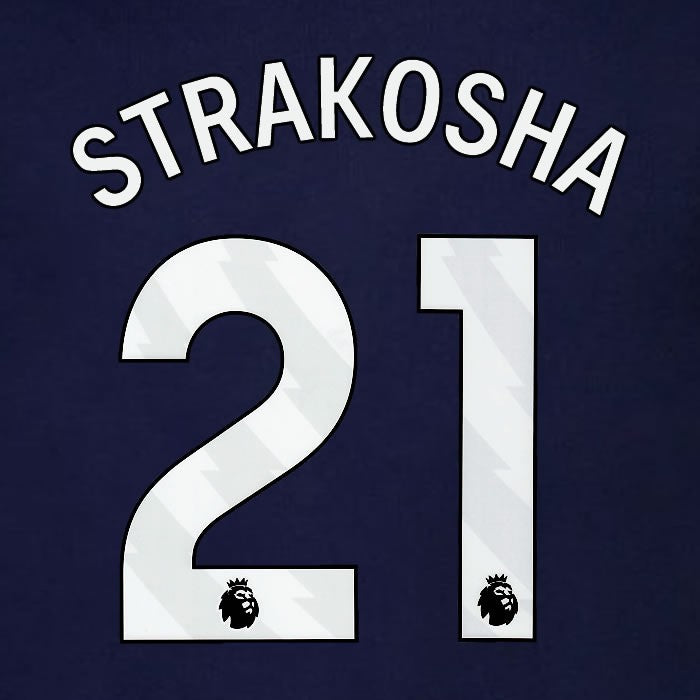 2023 2024 BRENTFORD STRAKOSHA 21 OFFICIAL WHITE 3rd PLAYER SIZE NAMESET