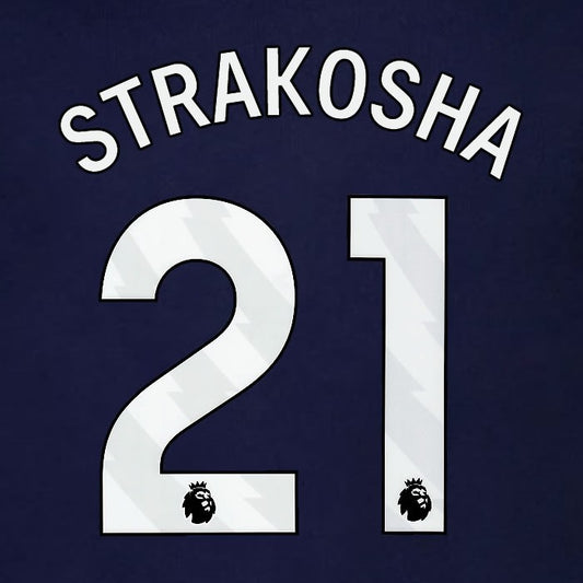 2023 2024 BRENTFORD STRAKOSHA 21 OFFICIAL WHITE 3rd PLAYER SIZE NAMESET