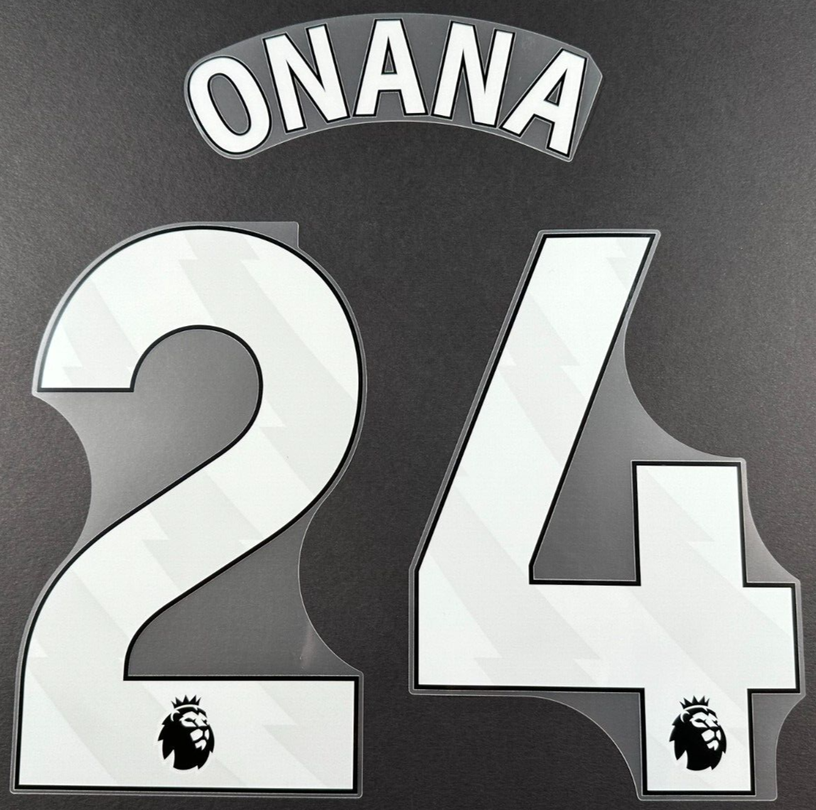 MAN UTD 2023 2024 ONANA 24 OFFICIAL AVERY DENNISON WHITE PLAYER SIZE NAME SET