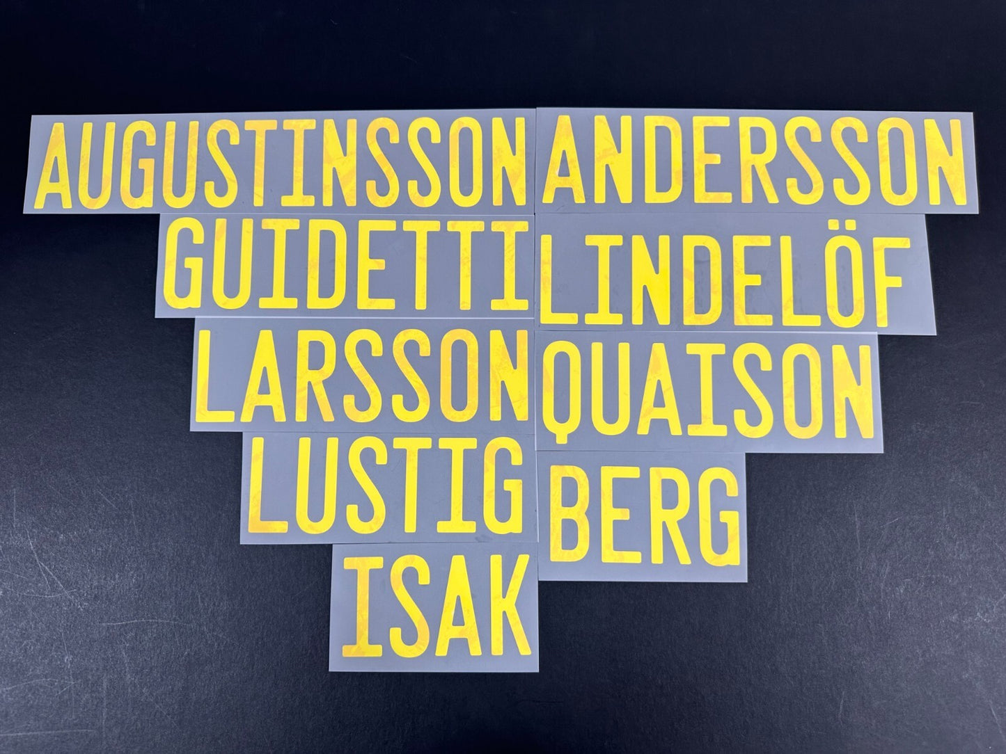 2020 2021 OFFICIAL DekoGraphics SWEDEN AWAY YELLOW PLAYER SIZE NAME BLOCKS 55MM