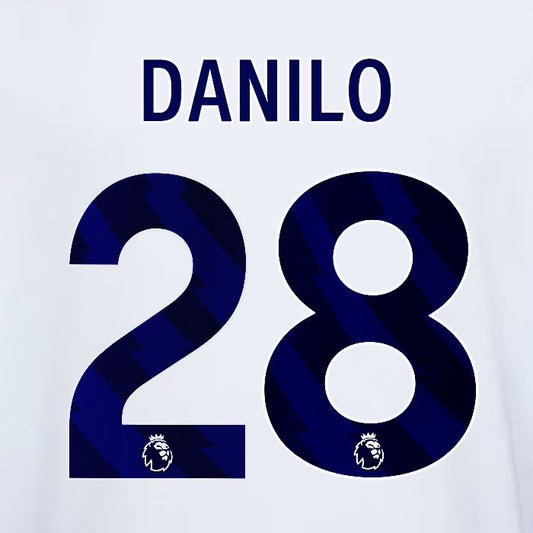 2023 2024 OFFICIAL NOTTINGHAM DANILO 28 BLUE AWAY PLAYER SIZE NAMESET