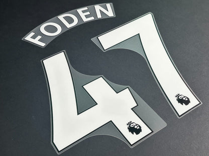MAN CITY 2019-23 FODEN 47 OFFICIAL AVERY DENNISON WHITE PLAYER SIZE NAME SET
