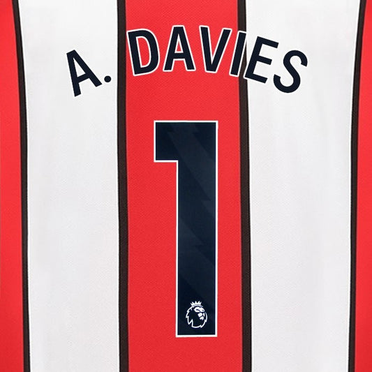 2023 2024 SHEFFIELD UNITED OFFICIAL A. DAVIES 1 BLACK HOME PLAYER SIZE NAMESET