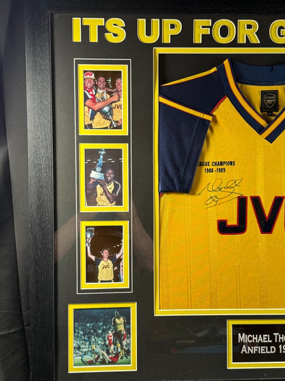 MICHAEL THOMAS SIGNED FRAMED SHIRT - ITS UP FOR GRABS NOW ANFIELD 1989