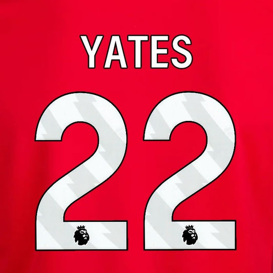 2024 2025 OFFICIAL NOTTINGHAM YATES 22 WHITE HOME PLAYER SIZE NAMESET