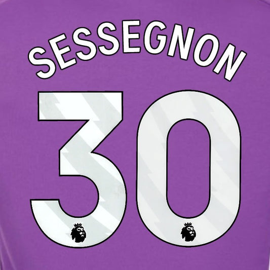 2024 2025 OFFICIAL FULHAM SESSEGNON 30 WHITE 3RD PLAYER SIZE NAMESET