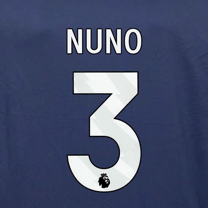 2023 2024 OFFICIAL NOTTINGHAM NUNO 3 WHITE 3RD PLAYER SIZE NAMESET