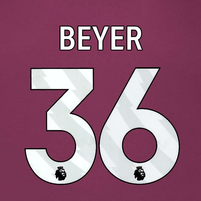 2025 2026 BURNLEY BEYER 36 OFFICIAL WHITE HOME PLAYER SIZE NAMESET