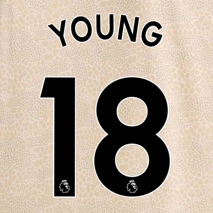 MAN UTD 2019-2023 YOUNG 18 OFFICIAL AVERY DENNISON BLACK PLAYER SIZE NAME SET