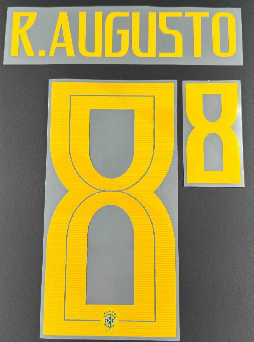 BRAZIL 2018 WORLD CUP OFFICIAL R.AUGUSTO 8 AWAY PLAYER SIZE NAMESET 255MM