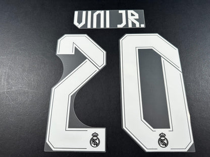 2021 2022 REAL MADRID VINI JR 20 WHITE AWAY 3RD PLAYER SIZE NAMESET