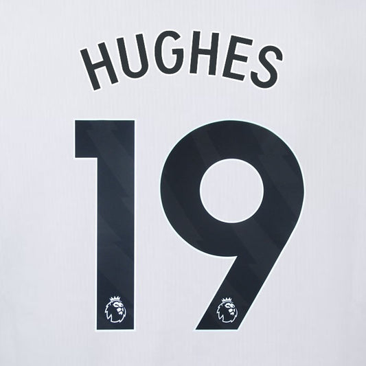 2023 2024 OFFICIAL CRYSTAL PALACE HUGHES 19 BLACK AWAY PLAYER SIZE NAMESET