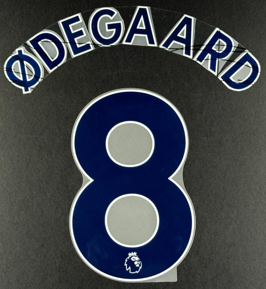 ARSENAL 2019 2023 ODEGAARD 8 OFFICIAL AVERY DENNISON BLUE PLAYER SIZE NAME SET