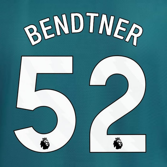 2023 2024 ARSENAL BENDTNER 52 WHITE 3RD OFFICIAL PLAYER SIZE NAME SET