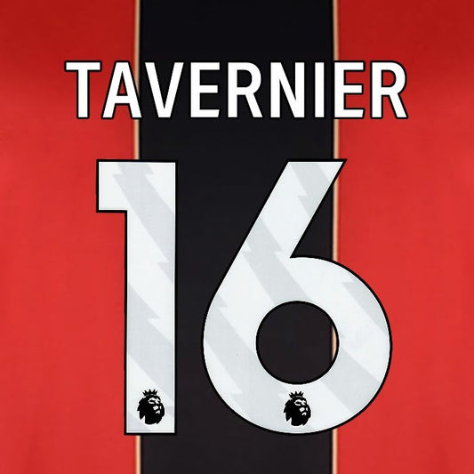 2024 2025 BOURNEMOUTH TAVERNIER 16 WHITE HOME PLAYER SIZE NAME SET