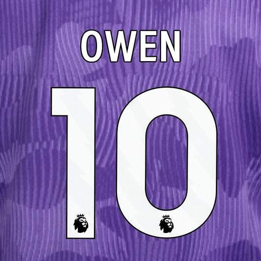 2023 2024 OFFICIAL LIVERPOOL OWEN 10 WHITE 3RD PLAYER SIZE NAMESET