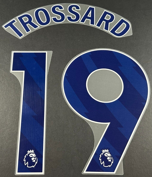 ARSENAL 2023-25 TROSSARD 19 OFFICIAL AVERY DENNISON BLUE PLAYER SIZE NAME SET