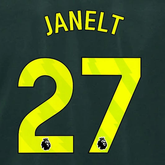 2024 2025 BRENTFORD JANELT 27 OFFICIAL YELLOW 3RD PLAYER SIZE NAMESET