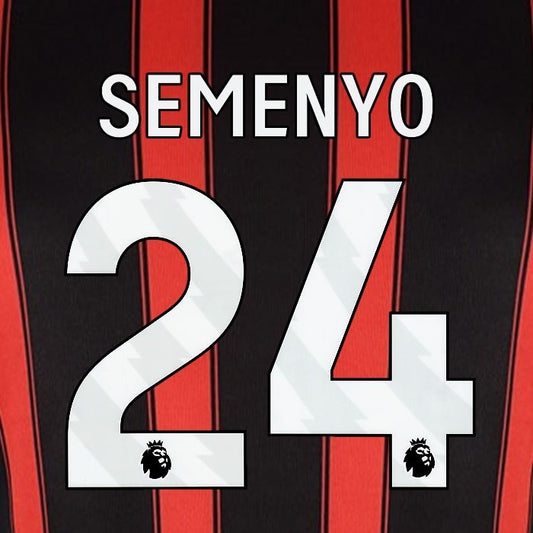 2023 2024 BOURNEMOUTH SEMENYO 24 WHITE HOME PLAYER SIZE NAME SET