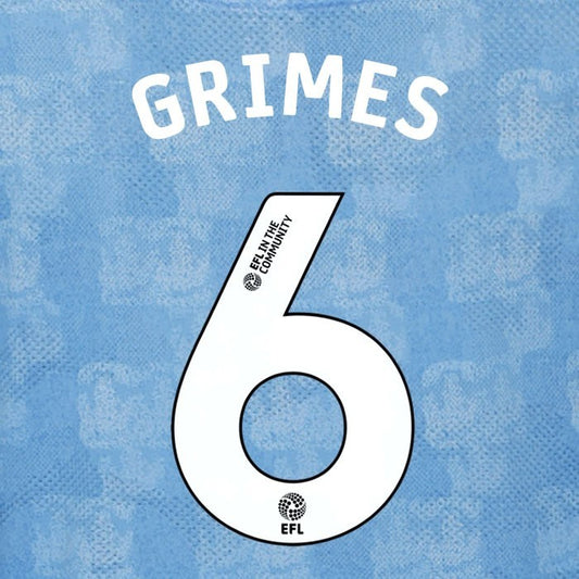 25 26 COVENTRY CITY GRIMES 6 OFFICIAL WHITE HOME PLAYER SIZE NAME SET 230MM