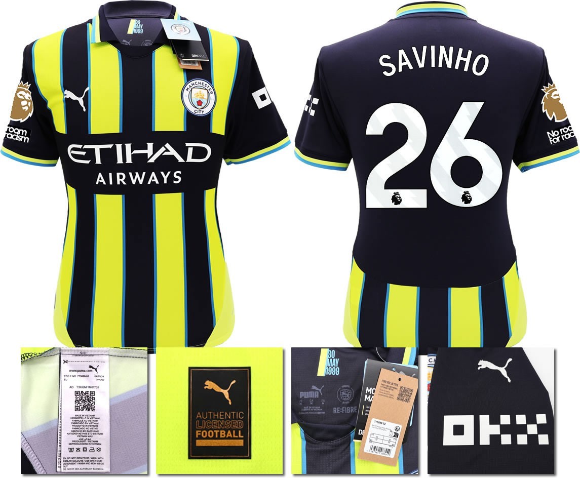 BNWT 24 25 MAN CITY PUMA AWAY SAVINHO 26 + PATCHES FOOTBALL SHIRT MEN'S MEDIUM