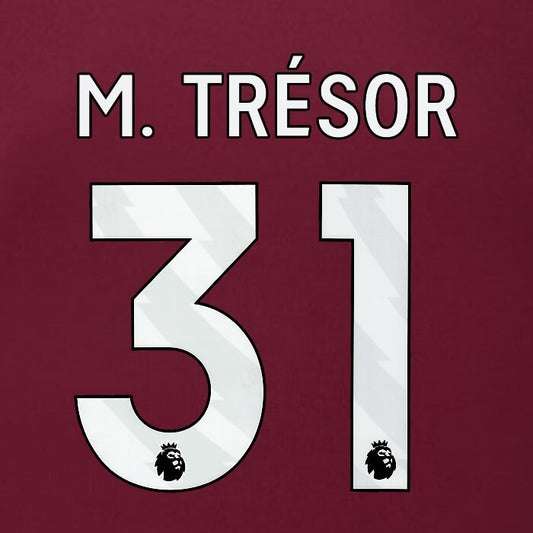 2023 2024 BURNLEY M. TRESOR 31 OFFICIAL WHITE HOME PLAYER SIZE NAMESET